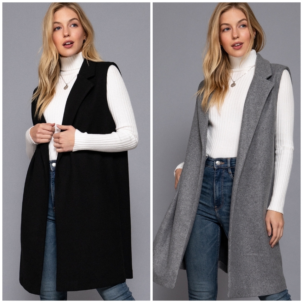 Sophisticated Chic Charcoal Gray Peacoat Vest - Picture 7 of 9